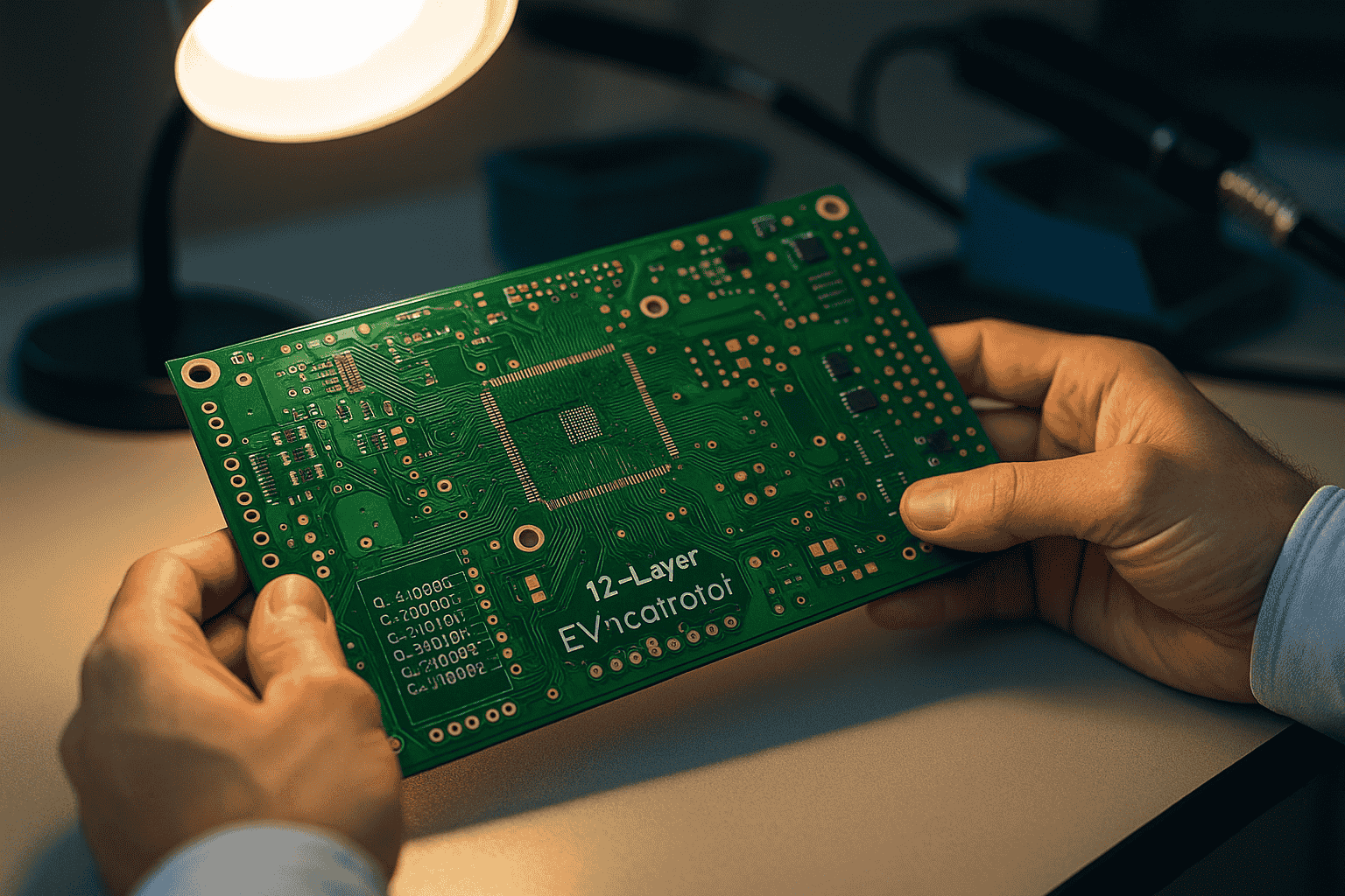 EV motor controller PCB layout on bench